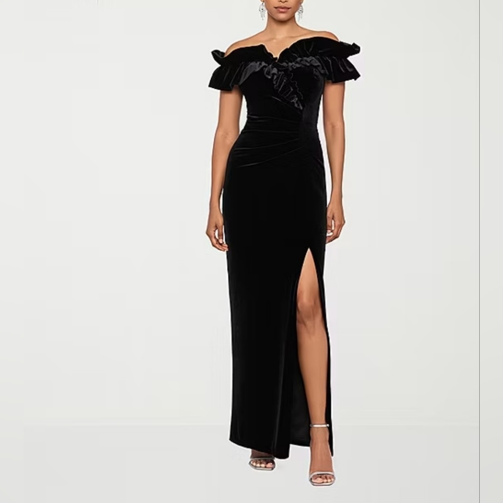 DJ Jaz Off The Shoulder Velvet Evening Gown